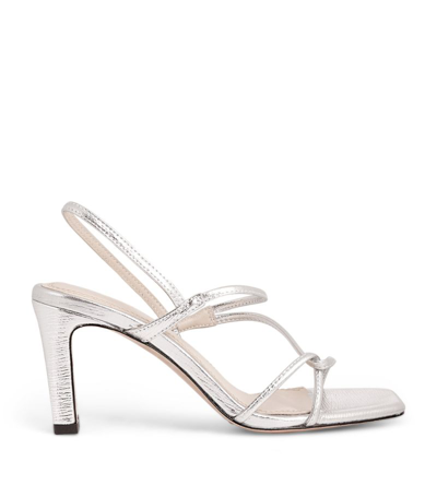 Sandro Faye Metallic Leather Heeled Sandals In Noir / Gris