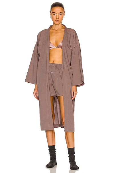 Deiji Studios The Apres Organic Cotton Dressing Gown And Shorts Set In Cognac Stripe