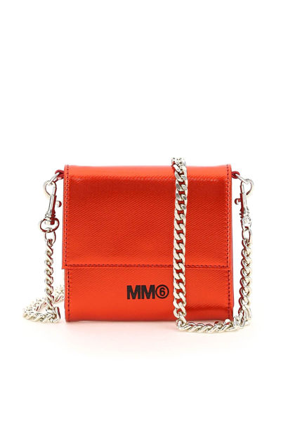 Mm6 Maison Margiela Coated Canvas Wallet With Chain In Red