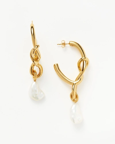 Missoma Molten Baroque Pearl Knot Drop Hoop Earrings 18ct Gold Plated/pearl