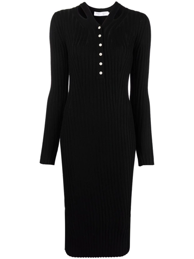 Proenza Schouler White Label Cut-out Detail V-neck Knitted Dress In Black