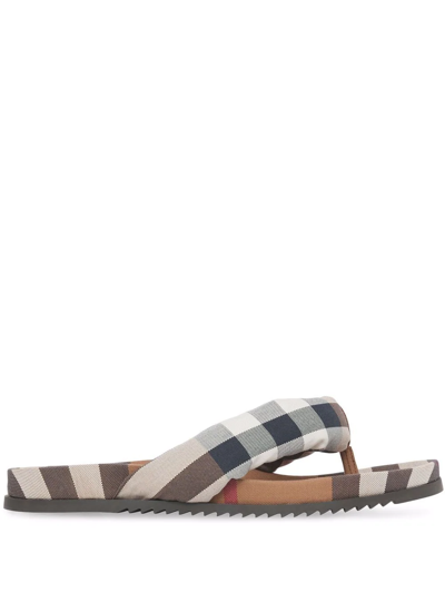 Burberry Duncannon Checked Cotton-blend Flip-flops In Brown