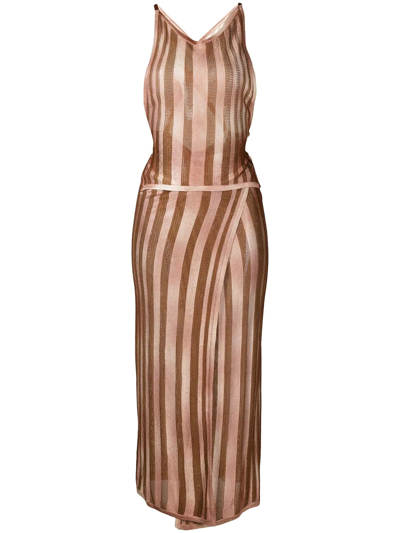 Eckhaus Latta Stripe-print Wrap Dress In Braun