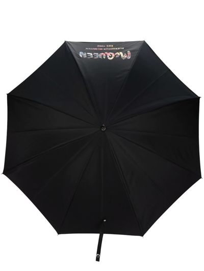 Alexander Mcqueen Logo-print Detail Umbrella In Schwarz