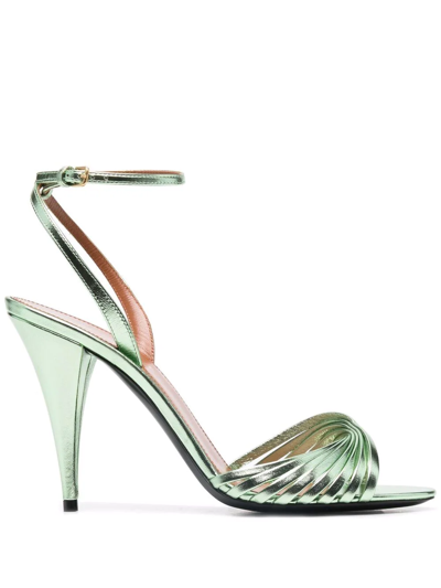 Saint Laurent Tina Sandals In Metal Clorofilla