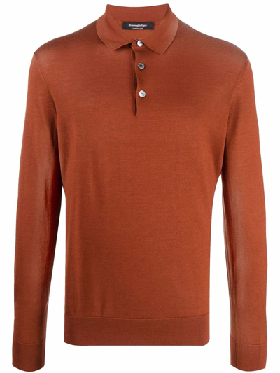 Ermenegildo Zegna Fine-knit Polo Shirt In Braun