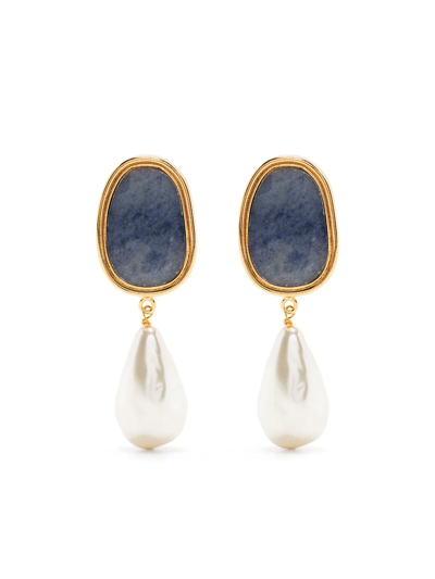 Erdem Blue Stone & Pearl Drop Earrings