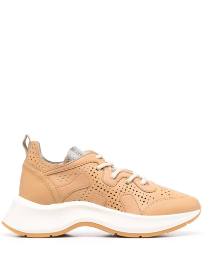 Hogan Perforated-detail Sneakers In Beige
