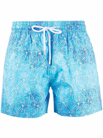 Vilebrequin Moonrise Straight-leg Mid-length Printed Swim Shorts In Light Blue