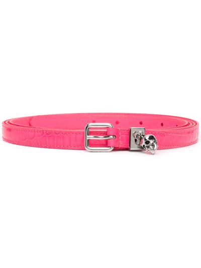 Alexander Mcqueen Skull Charm Buckle Belt In Rosa