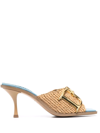 Dsquared2 70mm D2 Statement Raffia & Leather Mules In Nude