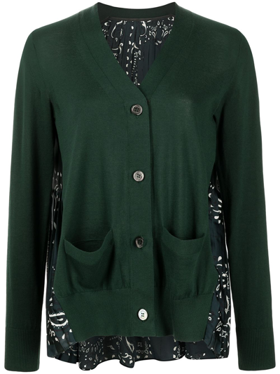 Sacai Pleated Bandana-print Back Cardigan Sweater In Multi-colour
