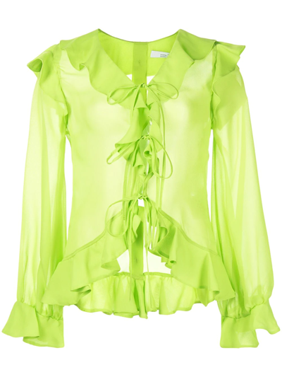 Rokh Green Polyester Blouse In Neon Green