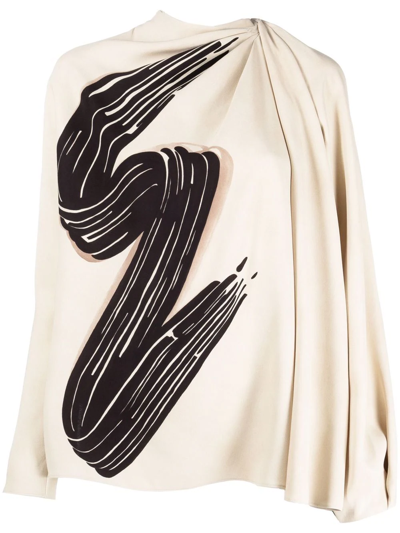 Fendi Brush-print Draped Cady Top In Black