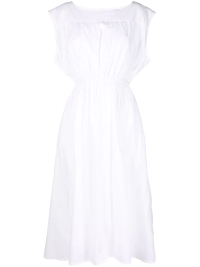 Totême Gathered Organic Cotton-poplin Midi Dress In White