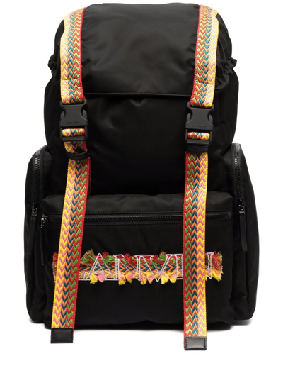 Lanvin Logo Embroidered Strap-detailed Backpack In Black