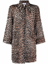 Ganni Organic Cotton Shirt All-over Leopard Print In Braun