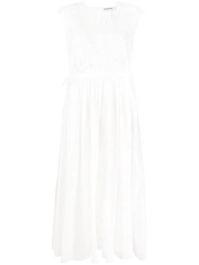 Self-portrait White Macrame Lace Organic Cotton Dress In White White