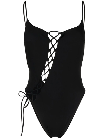 Sian Swimwear Jada Lace-up Swimsuit In Black