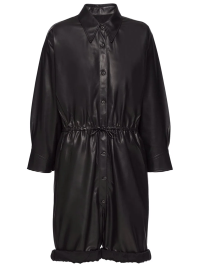 Prada Drawstring-waist Long-sleeve Playsuit In Black