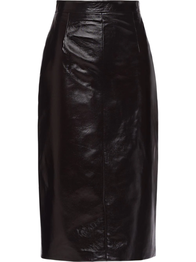 Prada Leather Pencil Skirt In Black