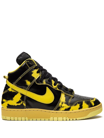 Nike Black And Yellow Dunk Hi 1985 Leather Sneakers In Black/yellow Strike-saturn Gold