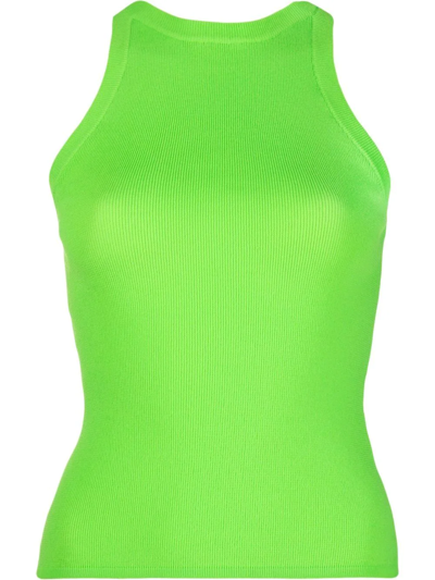Msgm Ribbed-knit Sleeveless Top In Green