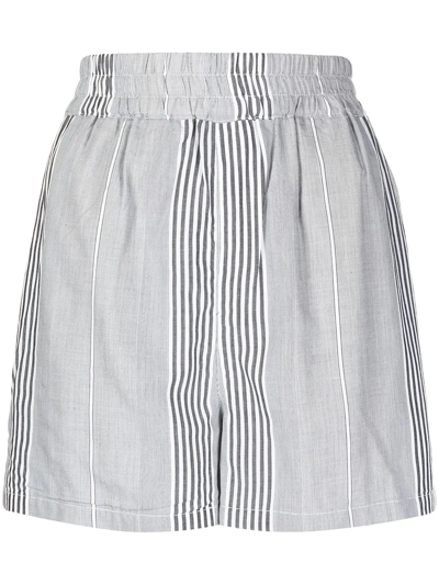 Rta Inez Striped Mid-rise Woven Shorts In Grey
