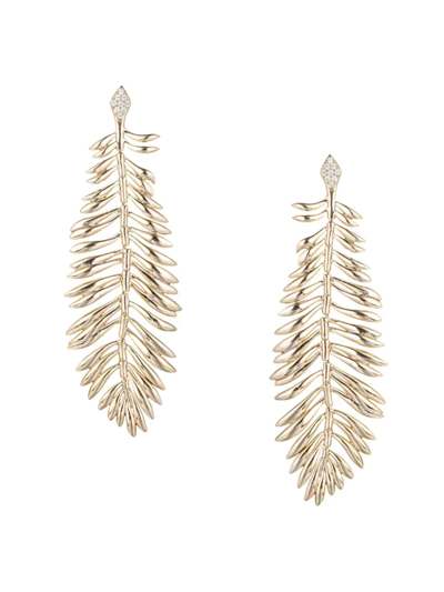 Eye Candy La Women's Luxe Seoul Feather Goldtone & Cubic Zirconia Drop Earrings In Brass