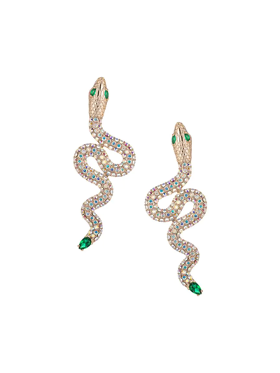 Eye Candy La Women's The Luxe Goldtone & Cubic Zirconia Snake Dangle Earrings In Green
