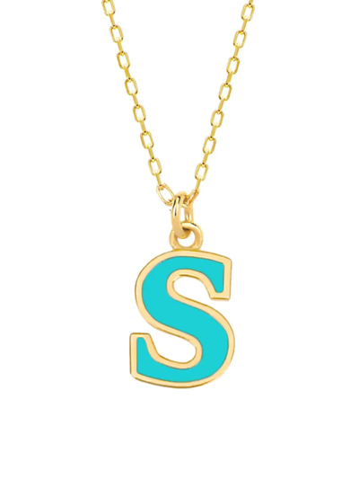 Gabi Rielle Vacay Dreamy Collection 14k Gold Plated Sterling Silver Turquoise French Enamel Initial Necklace In Letter S