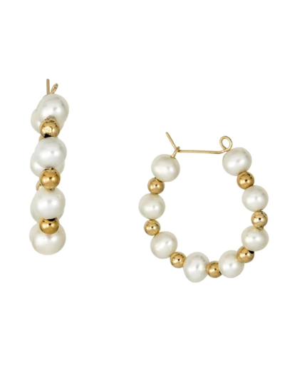 Belpearl Women's 14k Yellow Gold & 4.5-5mm Cultured Oval Freshwater Pearl Hoop Earrings