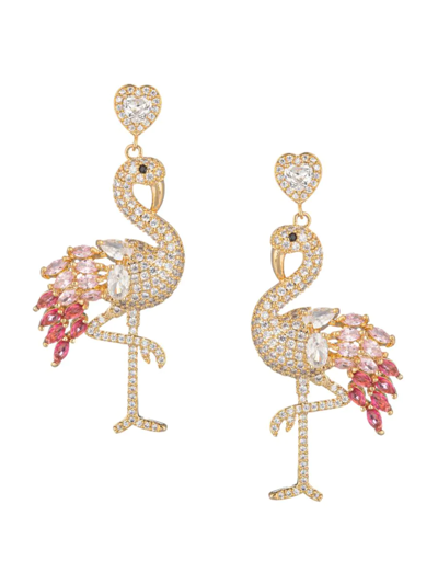 Eye Candy La Women's The Luxe Goldtone & Cubic Zirconia Heart Flamingo Earrings In Pink