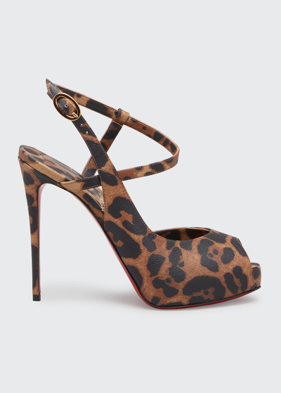 Christian Louboutin Jenlove Alta Animal-print Red Sole Platform Sandals In Brown Leopard