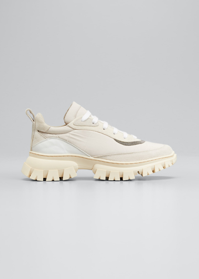 Brunello Cucinelli Nylon Suede Trek Runner Sneakers In C8198 Off White