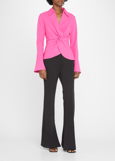 Cinq À Sept Mckenna Long-sleeve Collared Top In Hot Magenta