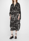 Rick Owens Linear Graphic Draped Mid Coat In Black