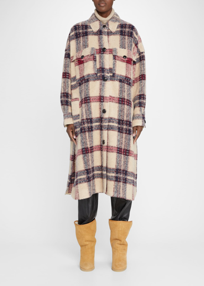 Isabel Marant Étoile Fontizi Plaid Oversized Wool Coat In Burgundy/ecru