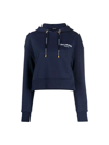 Balmain Cropped Navy Eco-design Cotton Sweatshirt In Saj Marine Blanc
