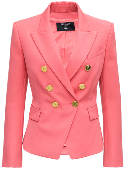 Balmain Double-breasted Pink Wool Blazer