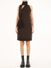 Bottega Veneta Brown One Shoulder Dress In Shetland Wool With Button And Tassel Detail In Brown