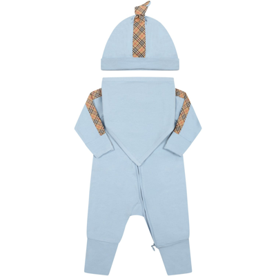 Burberry Light-blue Set For Babykids With Iconic Check Vintage In Light Blue