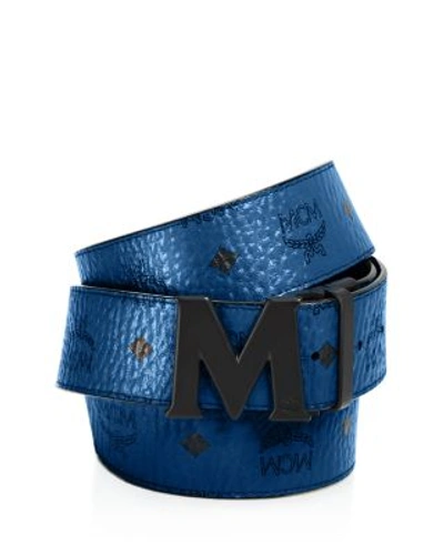 Mcm Reversible Signature Belt In Munich Blue