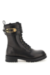 Versace Combat Boots With Medusa Safety Pin In Nero