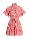 Mille Violetta Ruffle Tie Waist Dress In Pink Carnation