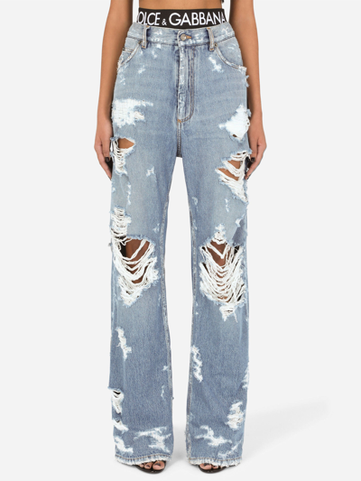 Dolce & Gabbana Jeans With Ripped Details In Light Blue