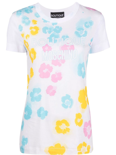 Boutique Moschino Abstract-print Logo-print T-shirt In Weiss