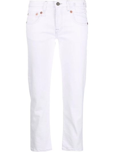 R13 Damon Distressed Mid-rise Wide-leg Jeans In White