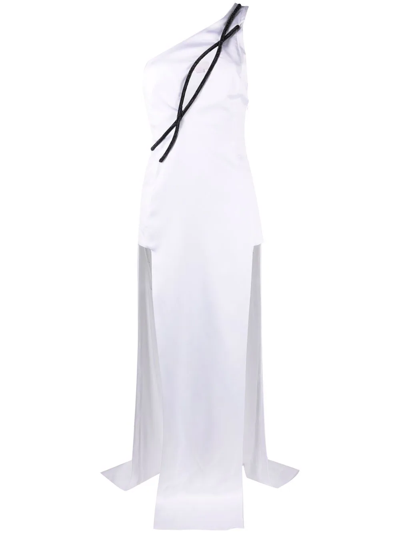 Genny One-shoulder Double-slit Dress In White