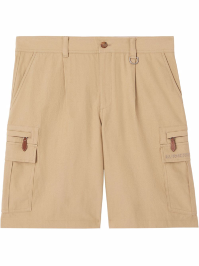 Burberry Embroidered-logo Cargo Shorts In Neutrals